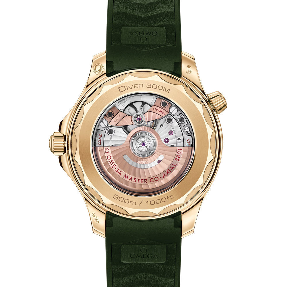 Seamaster Diver 300M Moonshine? Gold 42mm - Green on Rubber Strap