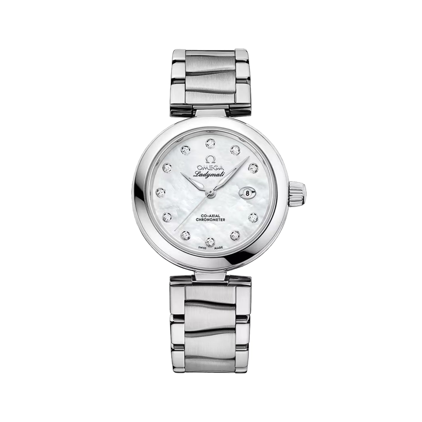 De Ville Ladymatic 34mm - White, Mother-of-Pearl w/ Diamonds on Bracelet