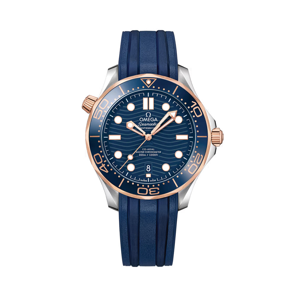 Seamaster Diver 300M Steel and Sedna? Gold 42mm - Blue on Rubber Strap