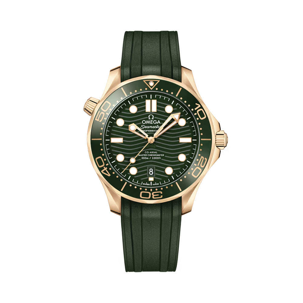 Seamaster Diver 300M Moonshine? Gold 42mm - Green on Rubber Strap