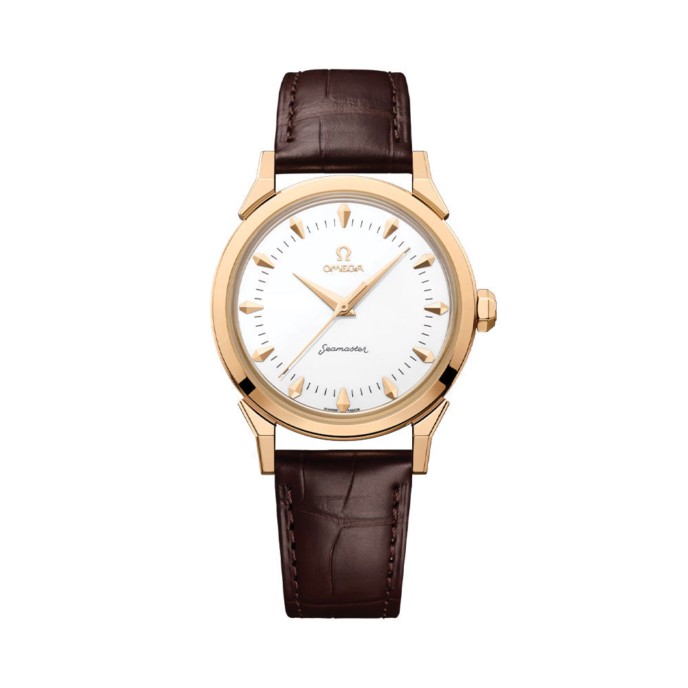 Seamaster Heritage Milano Cortina 2026 Moonshine??￠ Gold 37mm - White on Leather Strap